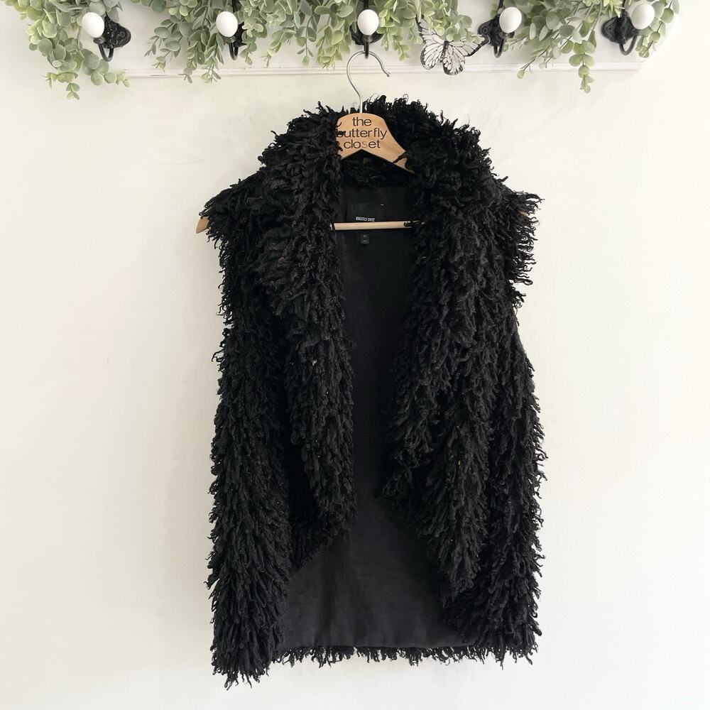 Kimberly Ovitz fuzzy shaggy knit black Open Vest Sz XS NN-5403 luxury designer